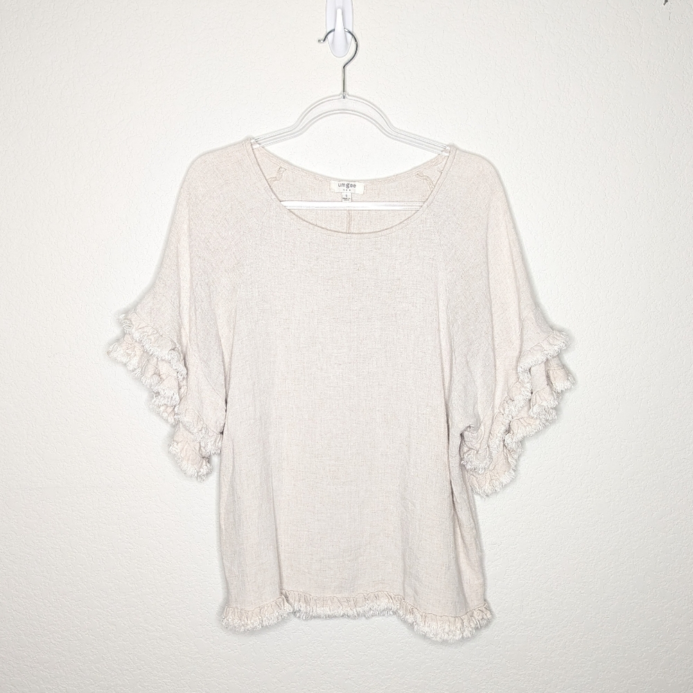 Umgee Double Ruffle Sleeve Linen Tunic Top